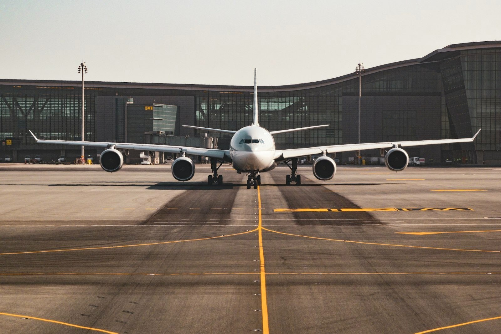 An aircraft at a European airport stand before departure