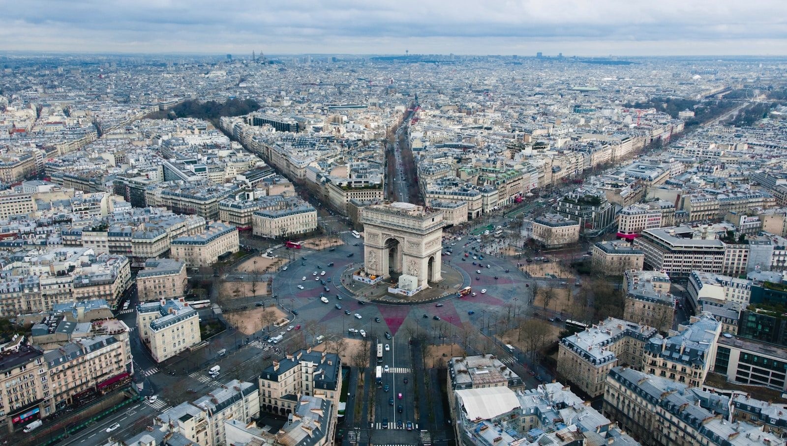 Paris from the air, the avenues radiating from the Arc de Triomphe