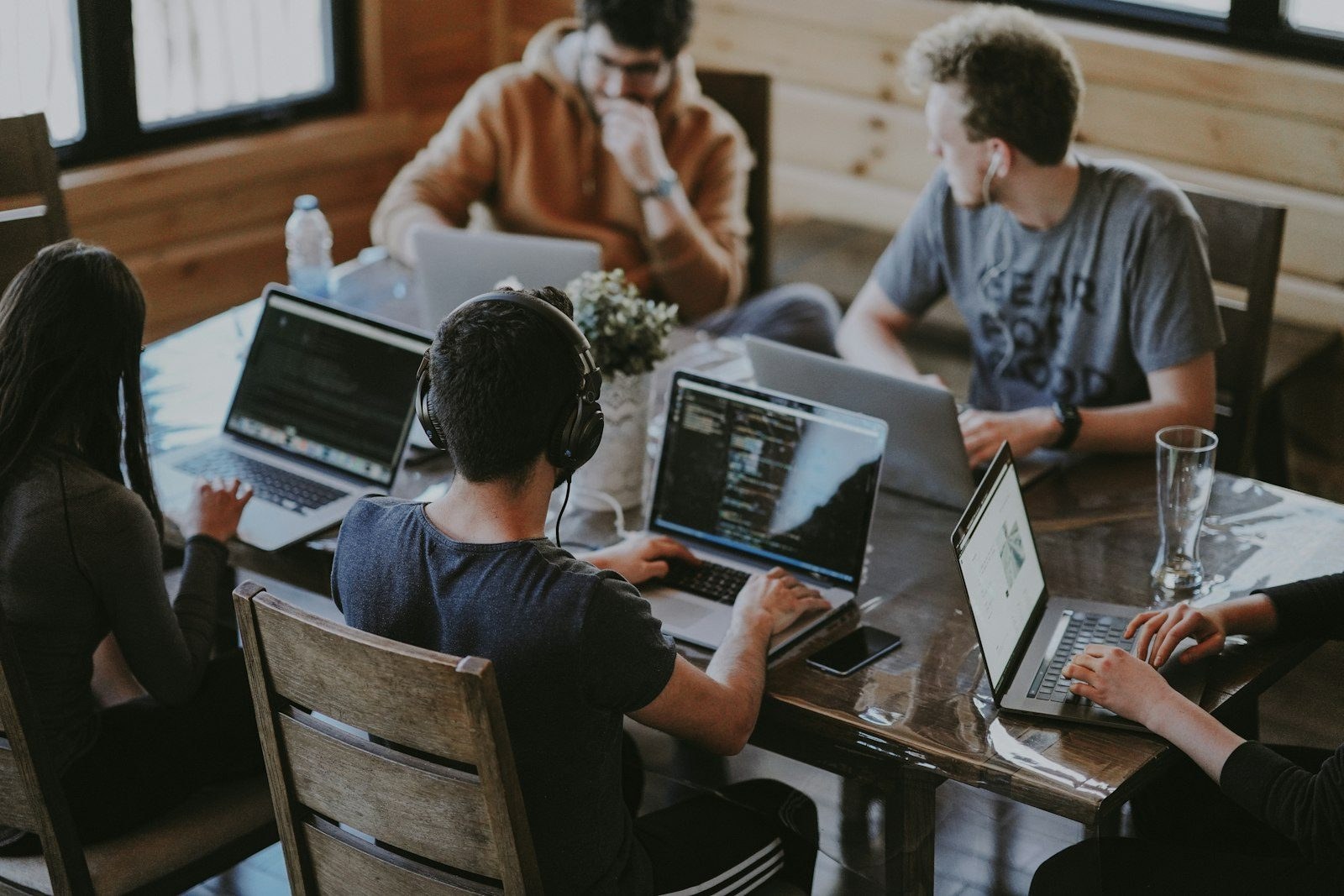A software team working around a table