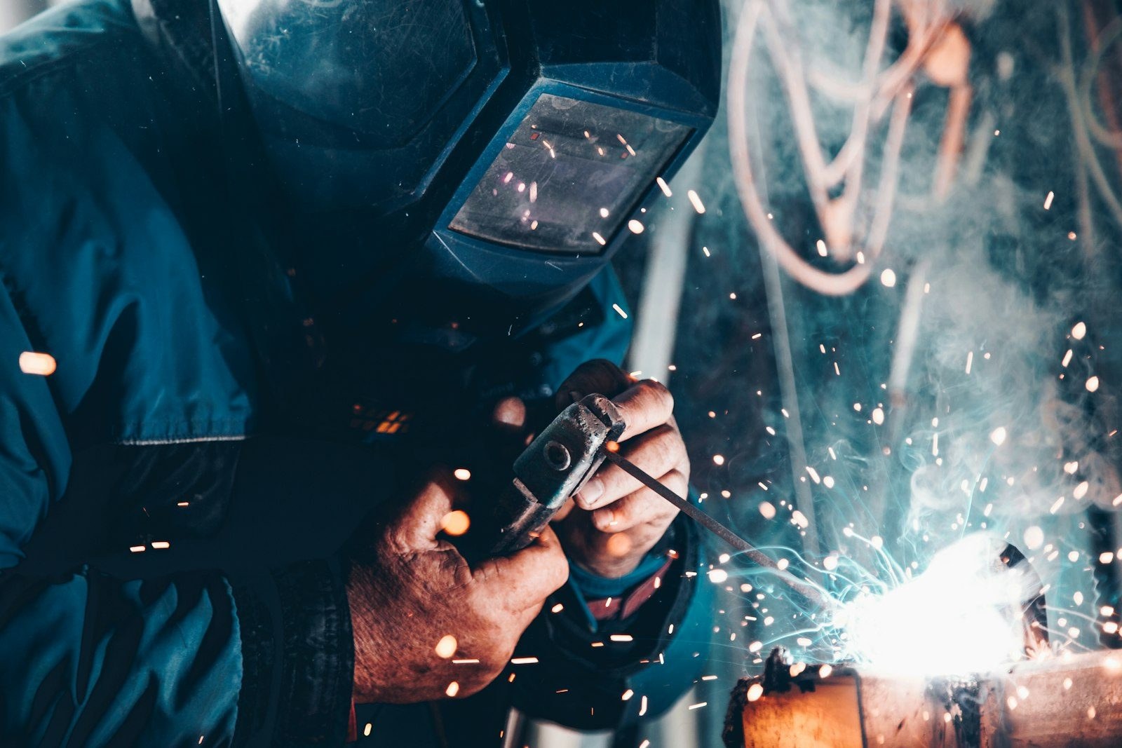 A welder at work on a steel fabrication
